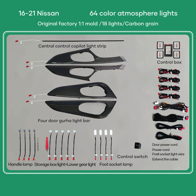 DIQ AMBIENT NISSAN XTRAIL II (CF) (Digital iQ Ambient Light for NISSAN XTRAIL mod. 2014-2021 with 18 Lights) CARBON FIBER