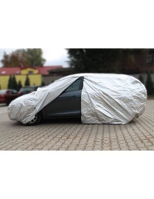 Amio - Κουκούλα Αυτοκινήτου Cotton 120g με φερμουάρ διάσταση 480 x 185 x 145 cm χρώμα ασημί μέγεθος SUV/Van Large για Επιβατικά Αυτοκίνητα - 1 τεμ. (01113/AM)