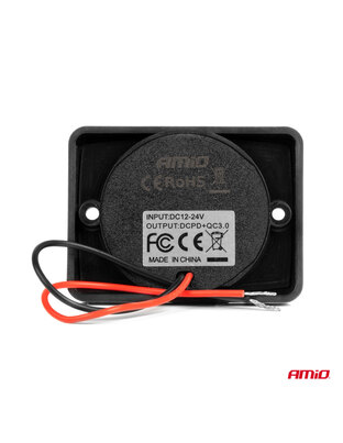 Amio - ΠΡΙΖΑ ΜΕ 2 ΘΥΡΕΣ-USB+USB-C ΚΑΙ ΚΑΠΑΚΙ 12/24V QUICK CHARGE 3.0 ΑΔΙΑΒΡΟΧΗ ΤΕΤΡΑΓΩΝΟ ΣΧΗΜΑ ΜΑΥΡΗ - 1 Τεμ. (04231/AM)
