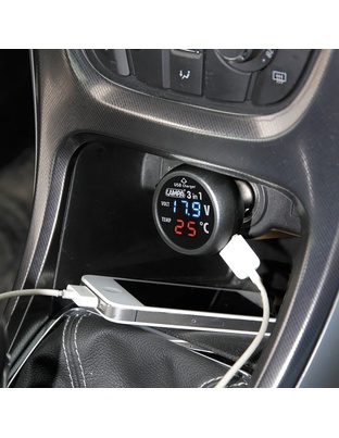 ΒΟΛΤΟΜΕΤΡΟ ΜΠΑΤΑΡΙΑΣ SMART-PLUG  3 in 1 12/24V 2,1A (ΜΕ ΘΕΡΜΟΜΕΤΡΟ ΚΑΙ ΘΥΡΑ USB)