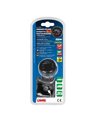 ΒΟΛΤΟΜΕΤΡΟ ΜΠΑΤΑΡΙΑΣ SMART-PLUG  3 in 1 12/24V 2,1A (ΜΕ ΘΕΡΜΟΜΕΤΡΟ ΚΑΙ ΘΥΡΑ USB)