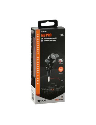 Βιδωτή Βάση Στήριξης Κινητού M8 Pro της σειράς Titan Optiline για τις Βίδες στα Καβαλέτα ή στους Διακόπτες στο Τιμόνι Μηχανής με σπείρωμα M8 και σύστημα Duolock, συμβατή με Θήκες ή Αντάπτορες Κινητού Optiline
