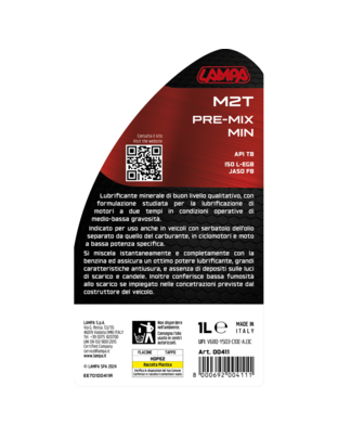 ΛΑΔΙ MOTO M2T PRE-MIX MIN ΟΡΥΚΤΕΛΑΙΟ SCOOTER ΓΙΑ ΔΙΧΡΟΝΟΥΣ ΚΙΝΗΤΗΡΕΣ 1L  LAMPA - 1 ΤΕΜ.