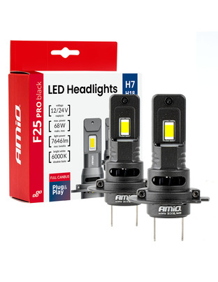 Amio - Λαμπτήρες LED F25 PRO Black Edition H7 68W 12-24V Full CAN Bus με Φωτεινότητα 7646lm σε Ψυχρό Λευκό 6000K για Επιβατικά Αυτοκίνητα & Φορτηγά - Σετ 2 τεμ. (04720/AM)