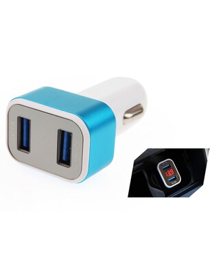 Amio - Φορτιστής Αυτοκινήτου USB Dual με Βολτόμετρο και Ένδειξη Κατανάλωσης τάση λειτουργίας 12-24V απόδοσης 3A για Επιβατικά Αυτοκίνητα και Φορτηγά - 1 τεμ. (01028/AM)