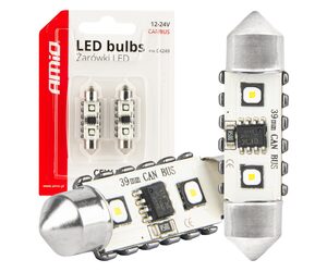 Amio - ΛΑΜΠΑΚΙΑ ΠΛΑΦΟΝΙΕΡΑΣ 39mm 12/24V C5W 5500K 12xSMD 3838 CAN-BUS FESTOON (ΛΕΥΚΟ) - 2 ΤΕΜ. (04249/AM)