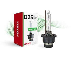 Amio - Λάμπα Xenon D2S 5500K 35W 12V LongLife +60% για αντικατάσταση εργοστασιακών και aftermarket xenon με μεγαλύτερη διάρκεια ζωής και σταθερή απόδοση - 1 Τεμ. (01974/AM)