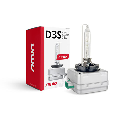 Amio - Λάμπα Xenon D3S 6000K 35W 12V Premium για αντικατάσταση εργοστασιακών και aftermarket xenon με καθαρό λευκό φωτισμό και σταθερή απόδοση με ενσωματωμένο igniter - 1 Τεμ. (01979/AM)