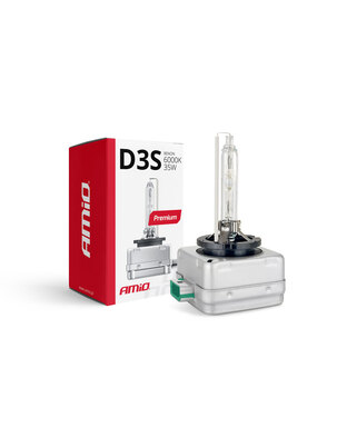 Amio - Λάμπα Xenon D3S 6000K 35W 12V Premium για αντικατάσταση εργοστασιακών και aftermarket xenon με καθαρό λευκό φωτισμό και σταθερή απόδοση με ενσωματωμένο igniter - 1 Τεμ. (01979/AM)