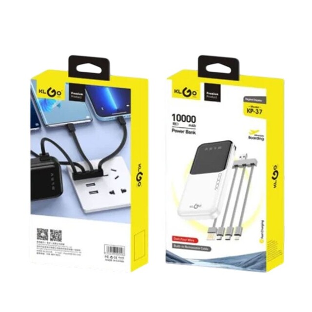KLGO POWER BANK 10000mAh ΜΕ 2 ΘΥΡΕΣ USB-A & 4 ΑΠΟΣΠΩΜΕΝΑ ΚΑΛΩΔΙΑ KP-37
