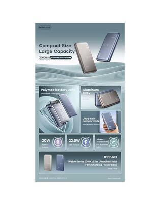 REMAX RPP-637 GR Powerbank Fast charging 20w+22.5w (20.000mA)