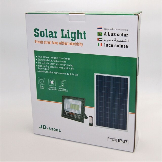 ΠΡΟΒΟΛΕΑΣ ΣΕΤ ΜΕ ΠΑΝΕΛ SOLAR 300W 6500K IP67 JD-8300L