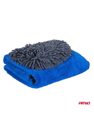 Amio - Σετ Περιποίησης με Γάντι Πλυσίματος 20x26cm (94g/sqm) και Πανί Στεγνώματος Μικροϊνών 60x90cm υψηλής απορροφητικότητας (800g/sqm) για Επιβατικά Αυτοκίνητα - 1 σετ (04489/AM)