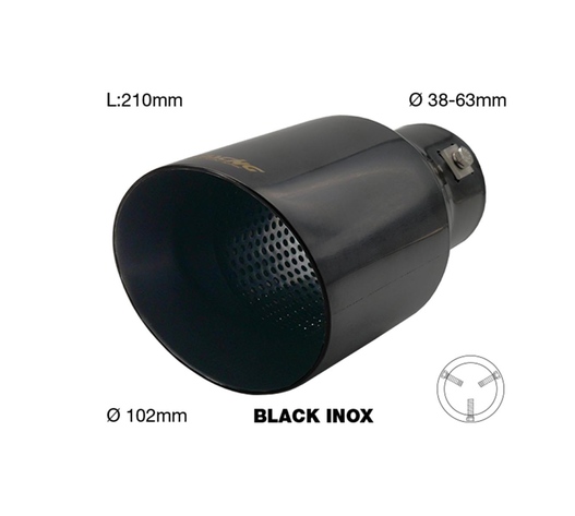 ΑΚΡΟ (ΜΠΟΥΚΑ) ΕΞΑΤΜΙΣΗΣ INOX ΜΑΥΡΗ ΣΤΡΟΓΓΥΛΗ 38>63mm (ΜΗΚΟΣ: 210mm/ ΔΙΑΜΕΤΡΟΣ ΕΞΩΤΕΡΙΚΗ 102mm)​ SIMONI RACING - 1 TEM.