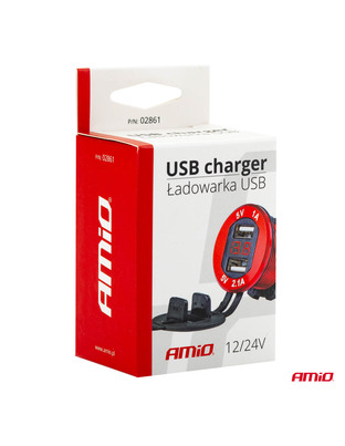 Amio - ΠΡΙΖΑ ΦΟΡΤΙΣΗΣ ΜΕ 2 ΘΥΡΕΣ USB ΚΑΙ ΨΗΦΙΑΚΟ ΒΟΛΤΟΜΕΤΡΟ ΜΕ ΚΑΠΑΚΙ ΚΟΚΚΙΝΗ 12/24V 5V 3.1A MOD-11 - 1 τεμ. (02861/AM)