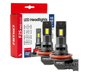 Amio - Λαμπτήρες LED F25 PRO Black Edition H8/H9/H11/H16 68W 12-24V Full CAN Bus με Φωτεινότητα 7646lm σε Ψυχρό Λευκό 6000K για Επιβατικά Αυτοκίνητα & Φορτηγά - Σετ 2 τεμ. (04721/AM)