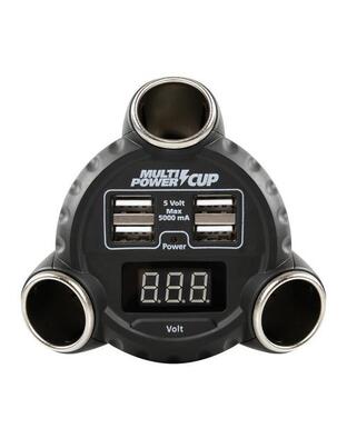 ΑΝΤΑΠΤΟΡΑΣ ΑΝΑΠΤΗΡΑ 12/24/36V ΤΡΙΠΛΟΣ ΜΕ 4 USB+ΒΟΛΤΟΜΕΤΡΟ MULTI POWER CUP ΜΕ ΚΑΛΩΔΙΟ 80cm