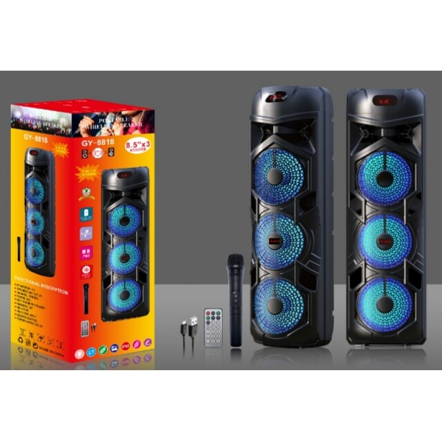 ΦΟΡΗΤΟ ΗΧΕΙΟ SUBWOOFER 3x8.5'' ΜΕ ΣΥΣΤΗΜΑ ΚΑΡΑΟΚΕ GY-8818