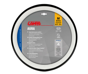 Lampa - Κάλυμμα Τιμονιού AURA (M) 37/39cm Μαύρο ένθετο με γυαλάδα / Λευκό άοσμο μαλακό Skeentex - 1 τεμ. (L3290.6)