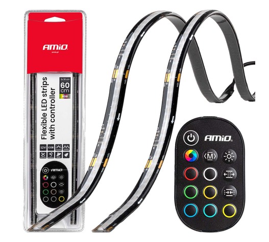 Amio – Ταινία LED RGB 12V 2x30cm Flexible με Τηλεχειριστήριο για Πολύχρωμο Εσωτερικό Φωτισμό & Easy Control – Σετ 2 Τεμ. (04579/AM)