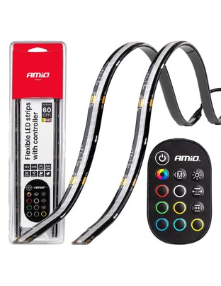 Amio – Ταινία LED RGB 12V 2x30cm Flexible με Τηλεχειριστήριο για Πολύχρωμο Εσωτερικό Φωτισμό & Easy Control – Σετ 2 Τεμ. (04579/AM)