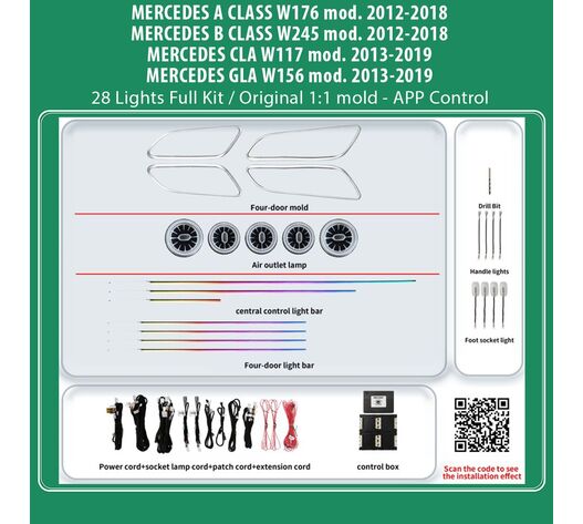DIQ AMBIENT BENZ BC13M3 FULL KIT (Digital iQ Ambient Light MERCEDES A-B-CLA-GLA mod. 2012-2020, 28 Lights Full Kit)