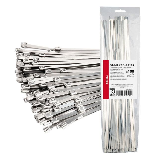 Amio - ΔΕΜΑΤΙΚΑ/ΔΕΤΙΚΑ ΚΑΛΩΔΙΩΝ TIE WRAP (ΤΑΙΡΑΠ) ΜΕΤΑΛΛΙΚΑ 4,6 x 400mm - 100 ΤΕΜ. (04325/AM)
