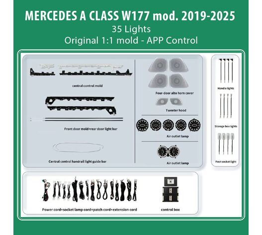 DIQ AMBIENT BENZ 8177 TRIM (Digital iQ Ambient Light Kit for MERCEDES A CLASS W177 mod. 2019-2025 35 Lights Trim Kit)