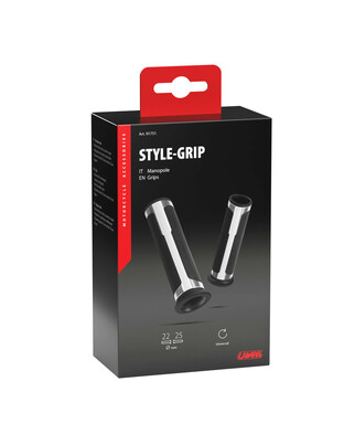 ΧΕΡΟΥΛΙΑ MOTO STYLE GRIP ΜΑΥΡΟ/ΑΣΗΜΙ ΧΡΩΜΑ 22mm+25mm 12cm LAMPA - 2 τεμ.