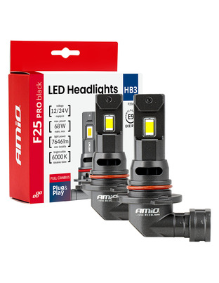 Amio - Λαμπτήρες LED F25 PRO Black Edition HB3 (9005) 68W 12-24V Full CAN Bus με Φωτεινότητα 7646lm σε Ψυχρό Λευκό 6000K για Επιβατικά Αυτοκίνητα & Φορτηγά - Σετ 2 τεμ. (04722/AM)