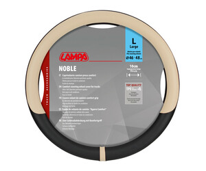 Lampa - Κάλυμμα Τιμονιού Φορτηγού NOBLE από Skeentex L 46-48εκ. Άοσμο Μαλακό αντιολισθητικό εύκολη τοποθέτηση φαρδιά λαβή 10εκ. Μαύρο / Μπέζ - 1 τεμ. (L9708.4)