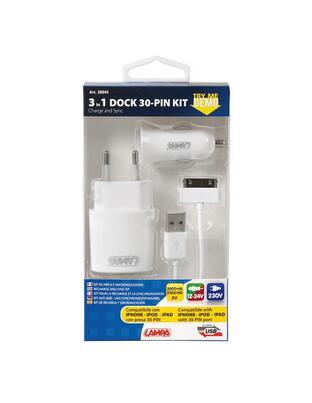 Καλώδιο Φορτισης / Συγχρονισμού USB για Apple 100cm 30pin με αντάπτορα USB αναπτήρα 12V/24V και αντάπτορα 220V