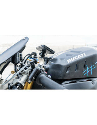 Βάση Στήριξης Κινητού Panigale της σειράς Titan Optiline για τις Βίδες στην Μίζα στο Τιμόνι Μηχανής Panigale 899, 959, V2, 1199, 1299, V4 με σύστημα Duolock, συμβατή με Θήκες ή Αντάπτορες Κινητού Optiline