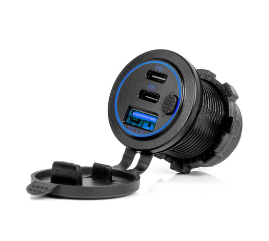 Amio – Φορτιστής Αναπτήρα 12/24V 2xUSB-C + USB QC3.0 για Ταχεία Φόρτιση & Ασφαλή Χρήση με LED – 1 Τεμ. (04596/AM)