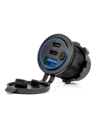 Amio – Φορτιστής Αναπτήρα 12/24V 2xUSB-C + USB QC3.0 για Ταχεία Φόρτιση & Ασφαλή Χρήση με LED – 1 Τεμ. (04596/AM)