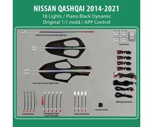 DIQ AMBIENT NISSAN QASHQAI II (PB) DYN (Digital iQ Ambient Light for NISSAN QASHQAI mod. 2014-2021 with 18 Lights) PIANO BLACK DYNAMIC