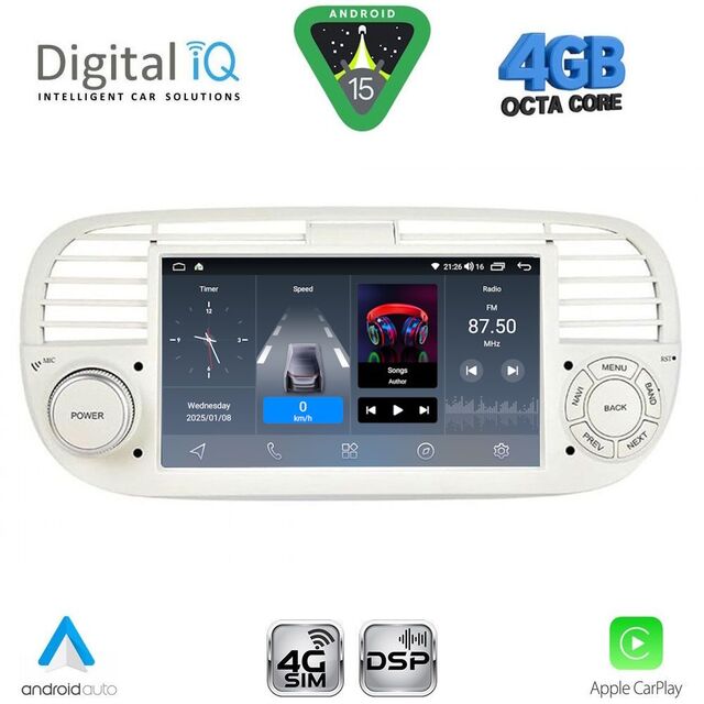 DIGITAL IQ BLG 465BG_CPA (7" DECK) MULTIMEDIA SYSTEM for FIAT 500 mod. 2007-2015 (BEIGE)