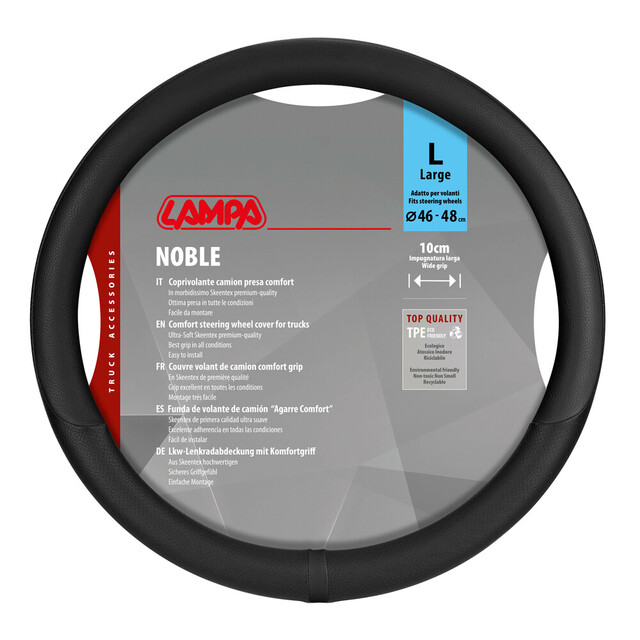 Lampa - Κάλυμμα Τιμονιού Φορτηγού NOBLE από Skeentex L 46-48εκ. Άοσμο Μαλακό αντιολισθητικό εύκολη τοποθέτηση φαρδιά λαβή 10εκ. Μαύρο - 1 τεμ. (L9708.2)
