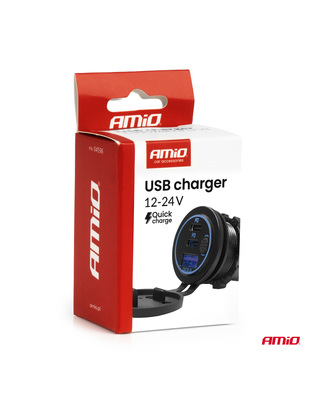 Amio – Φορτιστής Αναπτήρα 12/24V 2xUSB-C + USB QC3.0 για Ταχεία Φόρτιση & Ασφαλή Χρήση με LED – 1 Τεμ. (04596/AM)