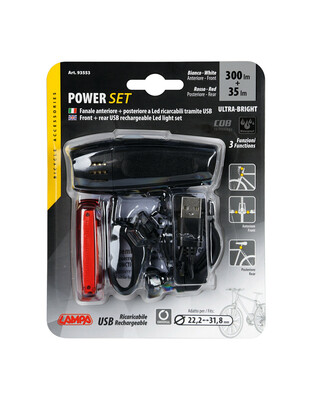 ΦΩΣ ΠΟΔΗΛΑΤΟΥ ΣΕΤ POWER SET 3 ΧΡΗΣΕΩΝ ΛΕΥΚΟ ΦΩΣ ΕΜΠΡΟΣ 300lm + ΠΙΣΩ ΚΟΚΚΙΝΟ ΦΩΣ 35lm ΦΟΡΤΙΣΗ ΜΕ USB