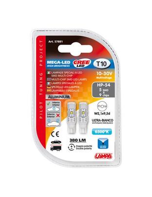 T10 W5W 10-30V W2,1x9,5d 380lm (ΚΑΡΦΩΤΟ) ΛΕΥΚΟ ΔΙΑΘΛΑΣΗΣ MEGA-LED 45 CREE-LED BLISTER 2ΤΕΜ.