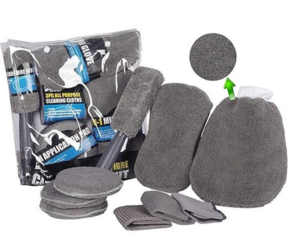 Microfiber 9 σε 1 Κιτ καθαρισμού αυτοκινήτου με πανί και γάντια χεριών διπλής όψης και σφουγγάρι