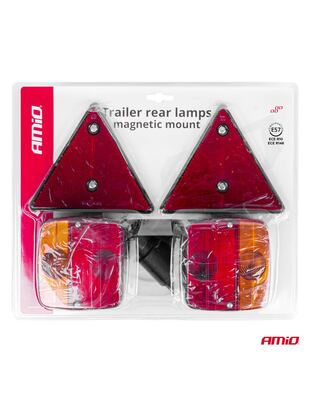 Amio – Φανάρια Τρέιλερ Μαγνητικά 12V με 7-PIN ISO & Ανακλαστικά Τρίγωνα για Ασφαλή Σήμανση & Ορατότητα – 2 Τεμ. (02095/AM)