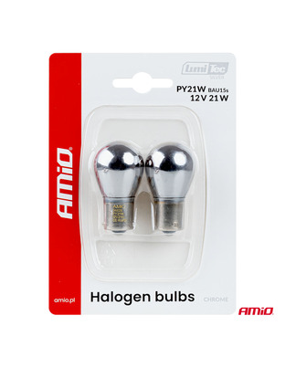 Amio – Λάμπες Αλογόνου PY21W BAU15s 12V 21W Λευκό/Χρώμιο Lumitec για Φλας & Φώτα Θέσης – Σετ 2 Τεμ. (04629/AM)