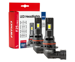 Amio - Λαμπτήρες LED F25 PRO Black Edition HIR2 (9012) 68W 12-24V Full CAN Bus με Φωτεινότητα 7646lm σε Ψυχρό Λευκό 6000K για Επιβατικά Αυτοκίνητα & Φορτηγά - Σετ 2 τεμ. (04724/AM)