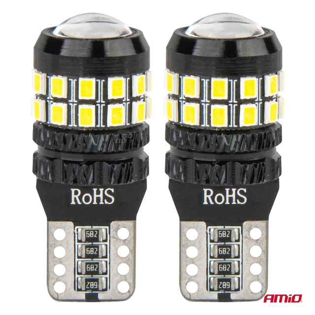 Amio - Λάμπες LED CANBUS T10 (W5W) 27SMD 2016 Λευκές 5500K 12V/24V - 2τεμ. (04258/AM)
