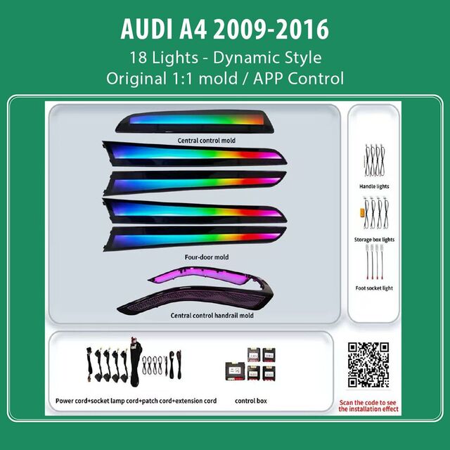 DIQ AMBIENT AUDI A4 (8K) DYN (Digital iQ Ambient Light for Audi A4 mod. 2009-2016 with 18 Lights - Dynamic Style)
