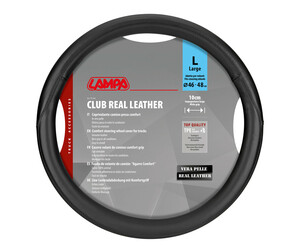 Lampa - Κάλυμμα Τιμονιού Φορτηγού Club γνήσιο δέρμα L 46-48εκ. Άοσμο Μαλακό εύκολη τοποθέτηση φαρδιά λαβή 10εκ. Μαύρο - 1 τεμ. (L9716.5)