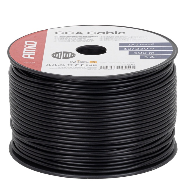 Amio Μονόκλωνο Καλώδιο Εγκατάστασης CCA 1×1mm² 100m – 12/230V 1 τεμ. (04454/AM)