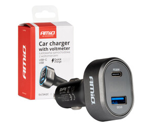 Amio - ΦΟΡΤΙΣΤΗΣ ΑΝΑΠΤΗΡΑ ΜΕ 2 ΘΥΡΕΣ USB-C+USB-A QUICK CHARGE 3.0 30W ΜΕ ΒΟΛΤΟΜΕΤΡΟ ΜΑΥΡΟ - 1 Τεμ. (04178/AM)